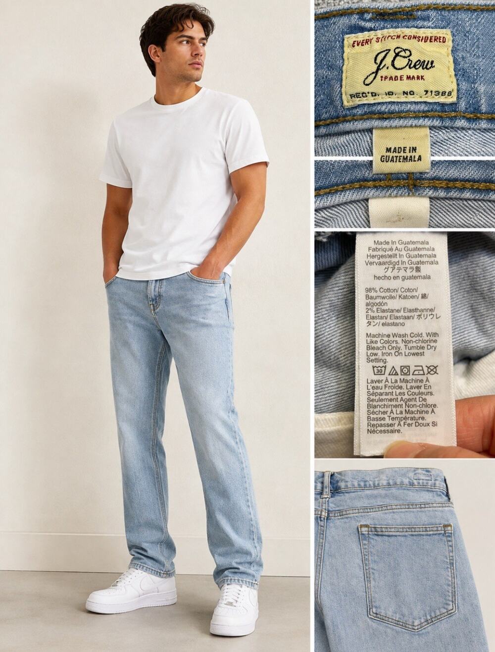 Vtg Classic J.Crew Men's Slim Tapered Jeans Size 32 Light Wash Stretch Denim